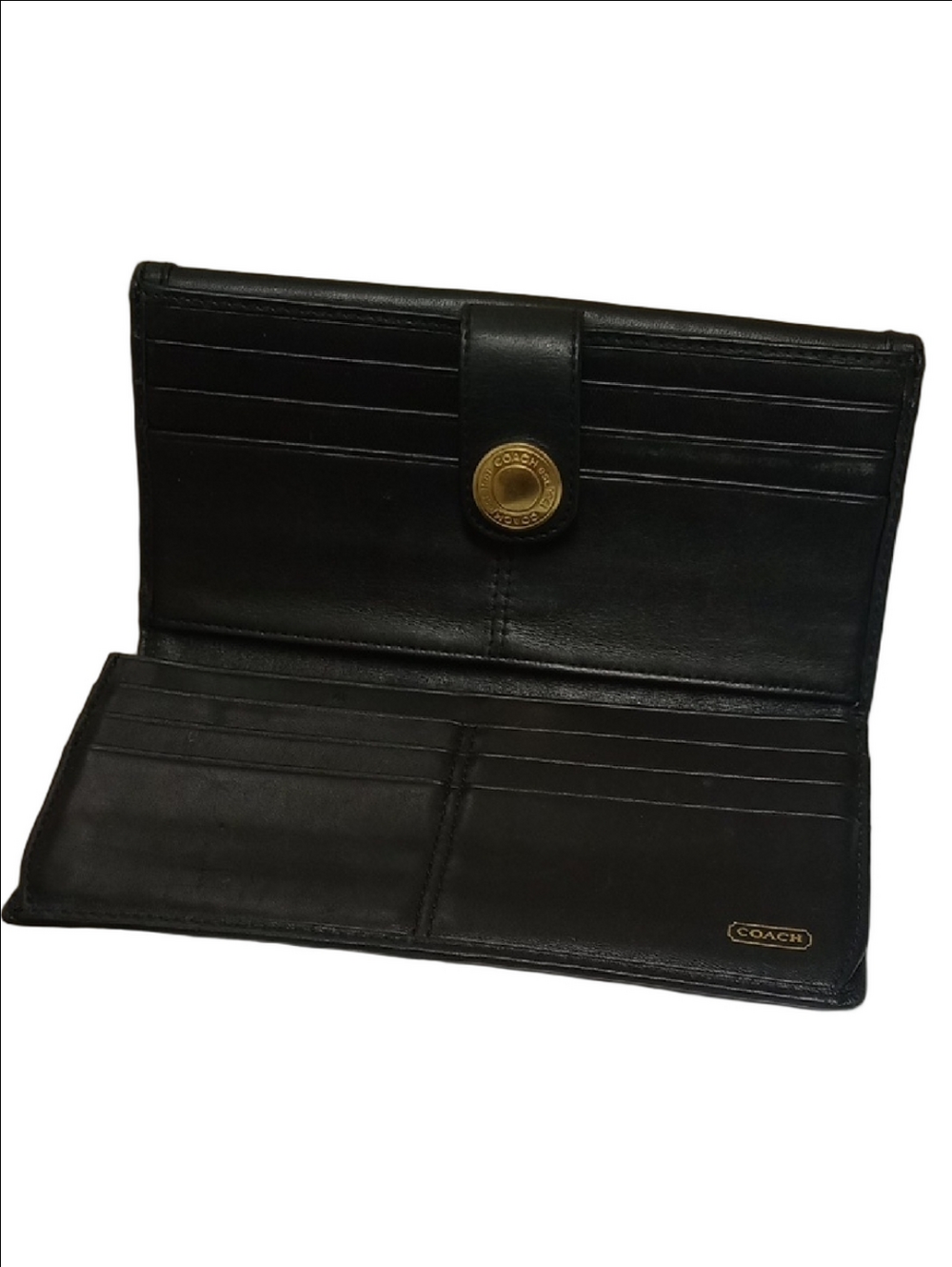 COACH VINTAGE 90'S EARLY Y2K BLACK LEATHER TWO SIDED MONOGRAM WALLET - Picture 10 of 14